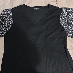 Adrianna Papell Black Top with Floral Sleeves